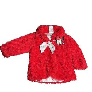 Disney Minnie Red Furry Buttoned Furry Jacket Size 18 Months